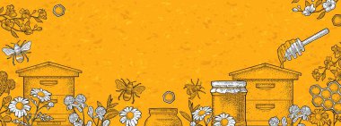Horizontal poster honey. Vector vintage color engraving