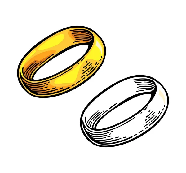 Bague Dorée Dessiné Main Dans Style Graphique Illustration Plate Vectorielle — Image vectorielle