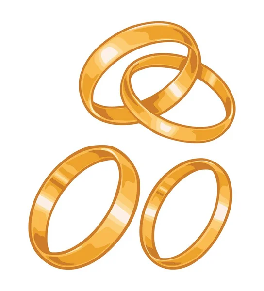 Dos Anillos Bodas Dorados Ilustración Plana Vector Color Para Póster — Archivo Imágenes Vectoriales