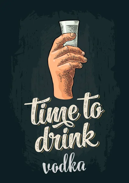 Vodka Mano Masculina Ilustración Grabado Vectorial Vintage Para Web Póster — Vector de stock