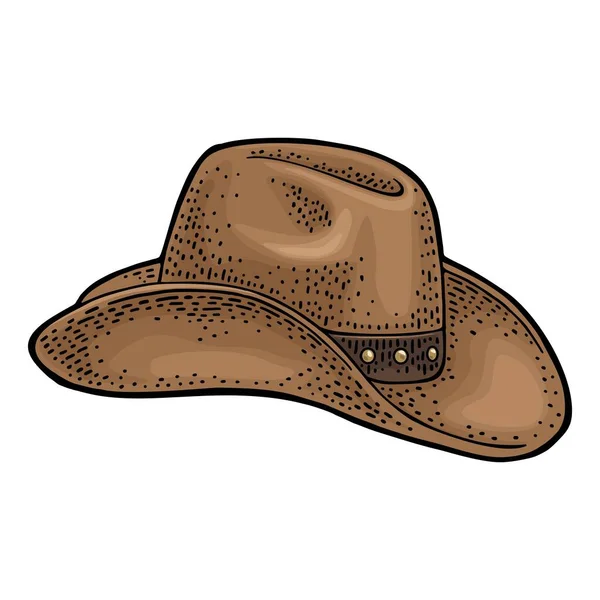 Sombrero Vaquero Hombre Con Cinta Stetson Ilustración Grabado Vintage Color — Vector de stock