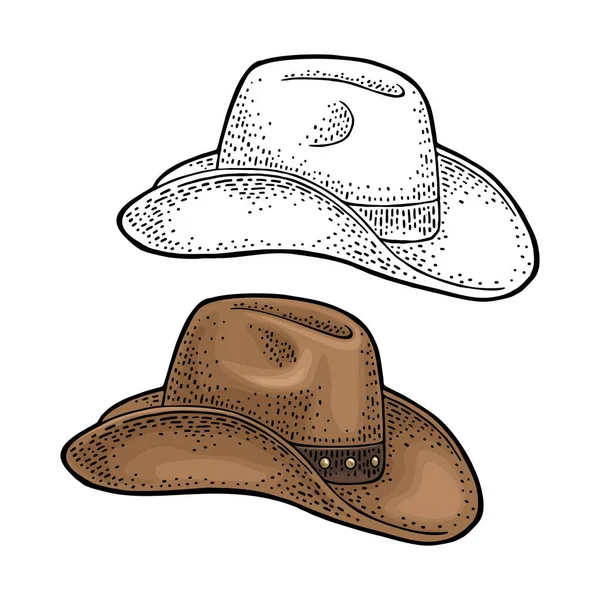 男人牛仔帽与缎带 Stetson 矢量彩色老式雕刻插图 被白色的背景隔离了招贴画的手绘设计元素 手绘设计元素 — 图库矢量图片
