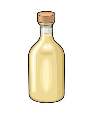 Bir şişe tekila. Etiket için renk vektör illüstrasyonu, poster. Beyaz arkaplanda izole