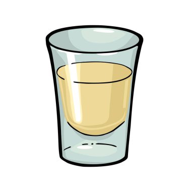 Bir bardak tekila. Etiket için renk vektör illüstrasyonu, poster. Beyaz arkaplanda izole