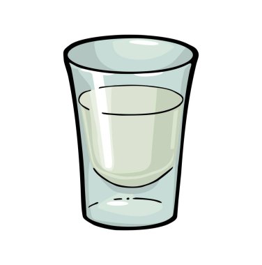 Bir bardak tekila. Etiket için renk vektör illüstrasyonu, poster. Beyaz arkaplanda izole