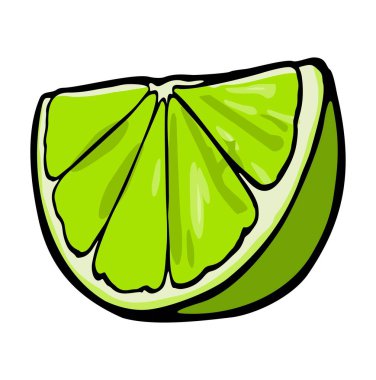 Limon dilimi. Etiket için renk vektör illüstrasyonu, poster. Beyaz arkaplanda izole