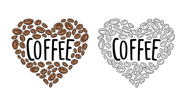 Coffee Beans Composition Heart Shaped Vintage Vector Color Engraving Illustration — Stock Vector