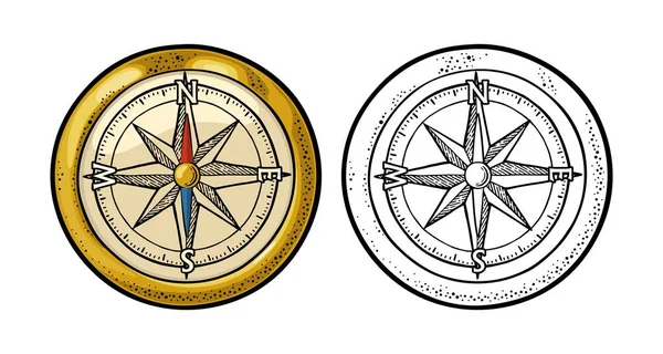 Compass rose isolated on white background. Vector vintage engraving illustration. — Stock Vector