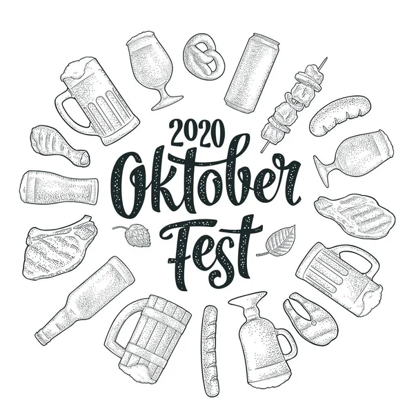 Oktoberfest 2019 in kalligrafischer Schrift. Bier und Grill — Stockvektor