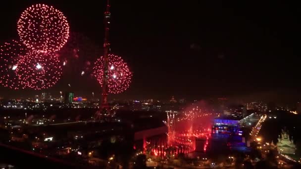 Fogos de artifício no feriado do dia da cidade, grandes explosões de saudação no céu noturno — Vídeo de Stock