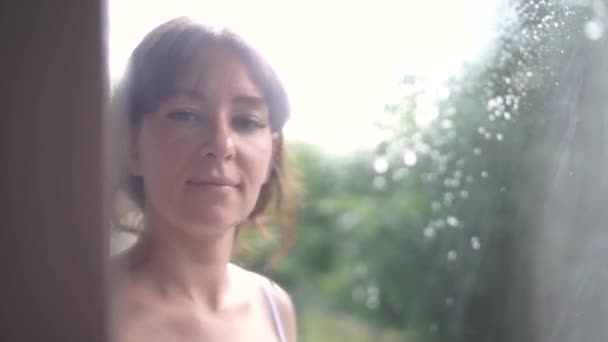 Attractive girl washes windows at home. To clean up the house. — Stock Footage Attractive girl washes windows at home. To clean up the house. Royalty Free Stock Video