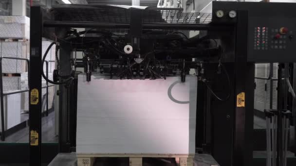 紙製造マシン。セカンダリ リソースの処理。紙のリサイクルします。大企業 — ストック動画