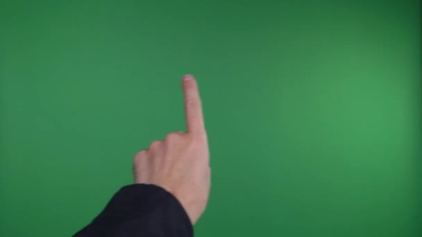 Gestures chroma key pack. 20 gestes au fond de l'écran vert. Main d'homme en gros plan montrant des gestes multitactiles pour écran tactile : clic, zoom, vertical, diapositive horizontale, défilement — Video