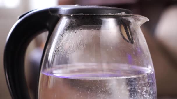 グラス電気ケトルを白で隔離され、水を沸騰 — ストック動画