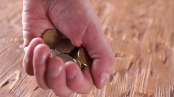 Monedas en las manos. ahorro de dinero concepto. — Vídeos de Stock
