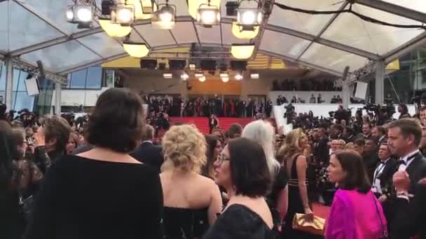 Cannes, France. 2016. View of the Palais des Festivals showing red carpet arrivals at a screening at the 69th Annual International Film Festival de Cannes. — Stock Video