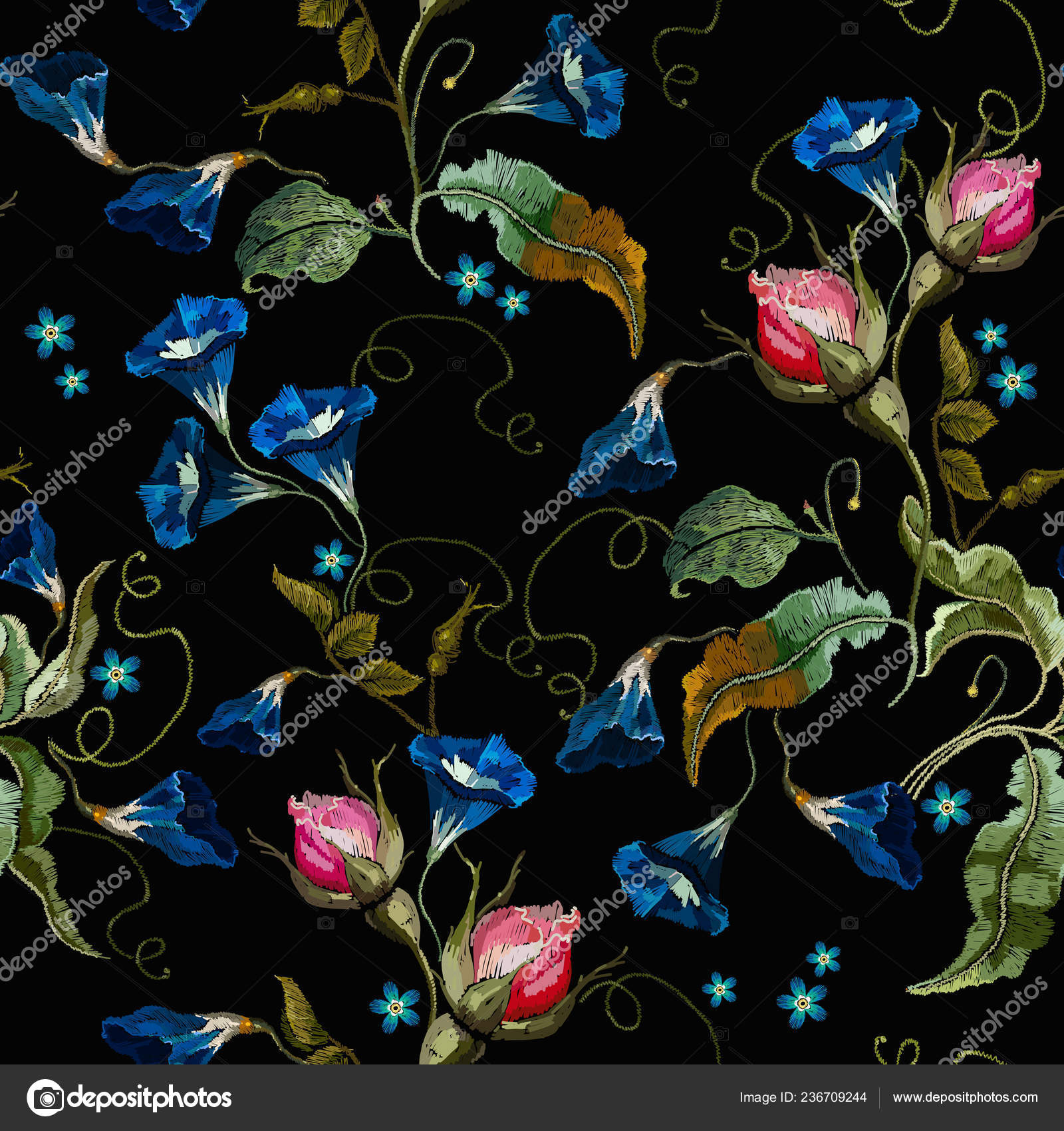 Dessin Sans Soudure Fleurs Printemps Datura Broderie Modèle