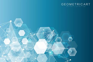 Altıgen soyut arkaplan. Büyük Veri Görselleştirme. Genel ağ bağlantısı. Tıp, teknoloji, bilim geçmişi. Vektör illüstrasyonu.