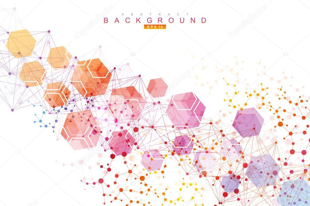 Hexagonal abstract background. Big Data Visualization. Global network connection. Technology hexagons structure or molecular connect elements. Vector illustration.