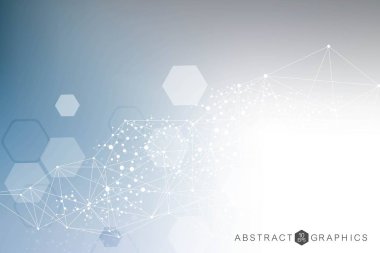 Bağlantılı çizgi ve noktalar ile geometrik arka plan. Yapısı molekül ve iletişim. Bilimsel kavram tasarımınız için. Tıp, teknoloji, bilim arka plan. Vektör çizim.