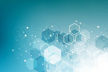 Yapısı molekül ve iletişim. DNA, atom, nöronlar. Soyut poligonal yapı noktalar ve çizgiler bağlanma. Tıp, teknoloji, kimya, Fen arka plan. Vektör çizim.