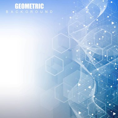 Bilimsel altıgen kalıbın modern fütüristik arka planı. Parçacık, tıbbi, teknoloji, kimya ve bilim için molekül yapısına sahip sanal soyut bir arka plan. Sosyal ağ vektörü.
