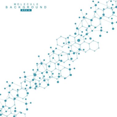 Yapısı molekül ve iletişim. DNA, atom, nöronlar. Soyut poligonal yapı noktalar ve çizgiler bağlanma. Tıp, teknoloji, kimya, Fen arka plan. Vektör çizim.