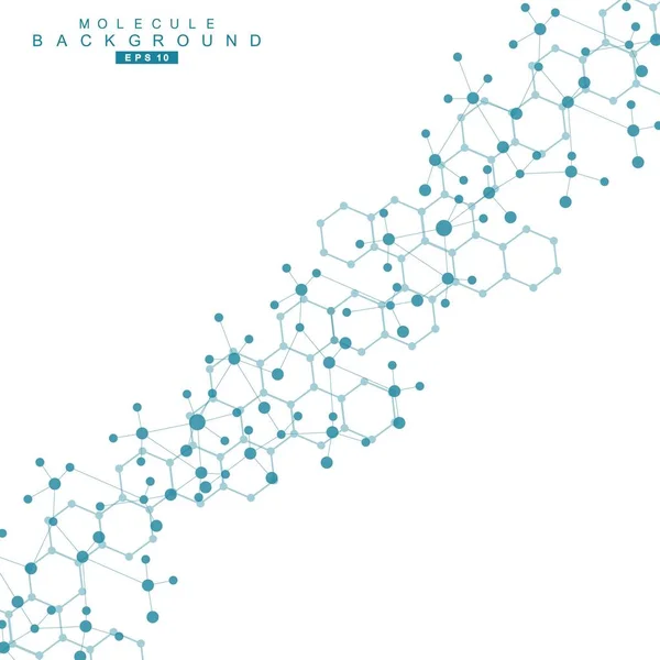 Structuur molecuul en communicatie. DNA, atom, neuronen. Abstracte polygonale opbouw met het aansluiten van de punten en lijnen. Medische technologie, chemie, science achtergrond. Vectorillustratie. — Stockvector