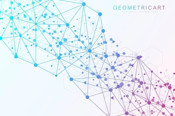 Latar belakang abstrak geometris dengan garis dan titik yang terhubung. Struktur molekul dan komunikasi. Konsep ilmiah untuk rancanganmu. Medis, teknologi, latar belakang sains. Ilustrasi vektor . - Stok Vektor