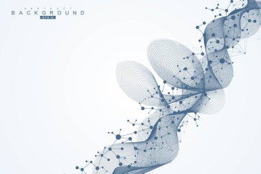 Yapısı molekül ve iletişim. DNA, atom, nöronlar. Soyut poligonal yapı noktalar ve çizgiler bağlanma. Tıp, teknoloji, kimya, Fen arka plan. Vektör çizim.