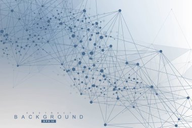 Bağlantılı çizgi ve noktalar ile geometrik arka plan. Yapısı molekül ve iletişim. Bilimsel kavram tasarımınız için. Tıp, teknoloji, bilim arka plan. Vektör çizim.