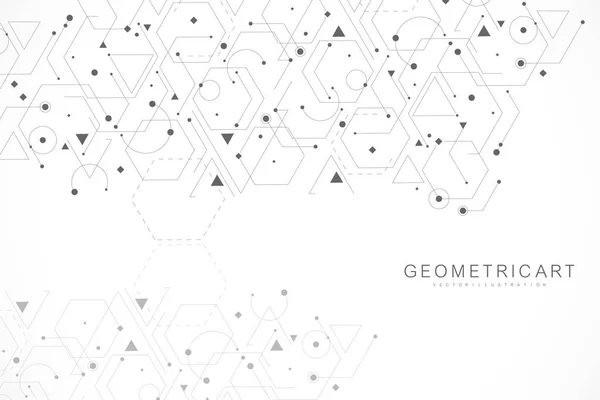 Modello di rete scientifica, linee di connessione e punti. Vettore di connessione di rete globale — Vettoriale Stock