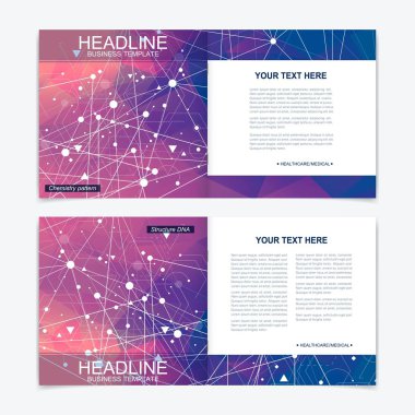 Modern en az vektör düzen kapak tasarım şablonları için kare broşür veya el ilanı. Tıp, teknoloji, Kimya için bilimsel kavram. Bağlantılı noktalar ve çizgiler.