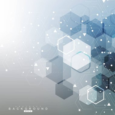 Altıgen soyut arkaplan. Büyük Veri Görselleştirme. Genel ağ bağlantısı. Tıp, teknoloji, bilim geçmişi. Vektör illüstrasyonu.