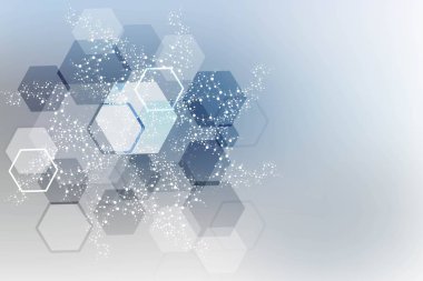 Altıgen soyut arkaplan. Büyük Veri Görselleştirme. Genel ağ bağlantısı. Tıp, teknoloji, bilim geçmişi. Vektör illüstrasyonu.