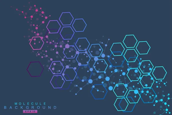 Hexagonal abstrakt bakgrund. Visualisering av stora data. Global nätverksanslutning. Medicin, teknik, vetenskap bakgrund. Vektorillustration. — Stock vektor