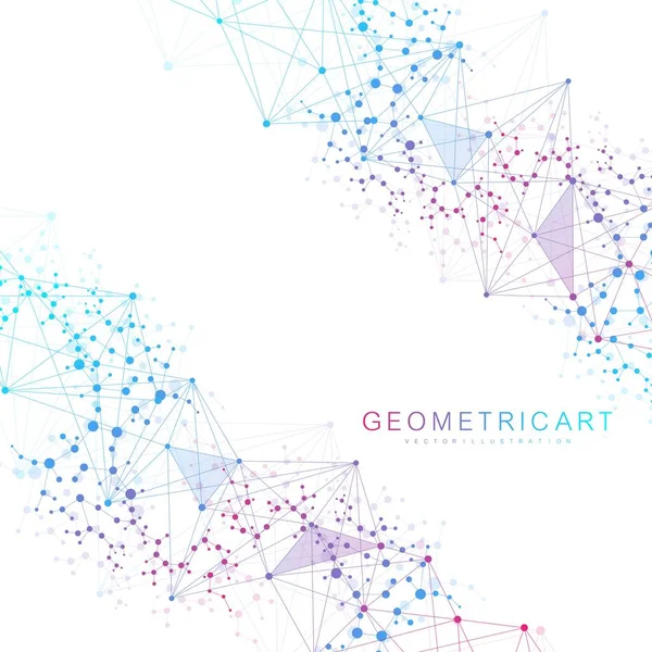 Struktur molekyl och kommunikation. DNA, atom, nervceller. Abstrakta polygonal struktur med ansluta prickar och linjer. Medicin, teknik, kemi, vetenskap bakgrund. Vektorillustration. — Stock vektor