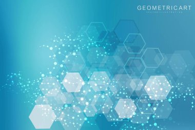 Altıgen soyut arkaplan. Büyük Veri Görselleştirme. Genel ağ bağlantısı. Tıp, teknoloji, bilim geçmişi. Vektör illüstrasyonu.