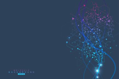 Bilim ağ desen, çizgiler ve noktalar bağlama. Tıp, teknoloji, kimya, bilim için modern futuristik sanal arka plan molekül yapısı. Bilimsel altıgen vektör.