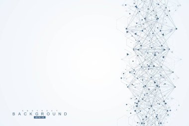 Bağlantılı çizgi ve noktalar ile geometrik arka plan. Yapısı molekül ve iletişim. Bilimsel kavram tasarımınız için. Tıp, teknoloji, bilim arka plan. Vektör çizim.