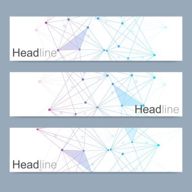 Modern vektör afiş bilimsel kümesi. Fütüristik dijital teknoloji kavramı web banner şablon veya broşür için. Bilim vektör arka plan. Tıp, teknoloji, kimya tasarım
