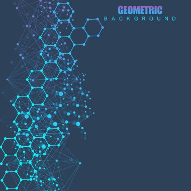 Bağlantılı çizgi ve noktalar ile geometrik arka plan. Bilimsel kavram tasarımınız için. Genel cryptocurrency blockchain iş afiş kavramı. Vektör çizim.