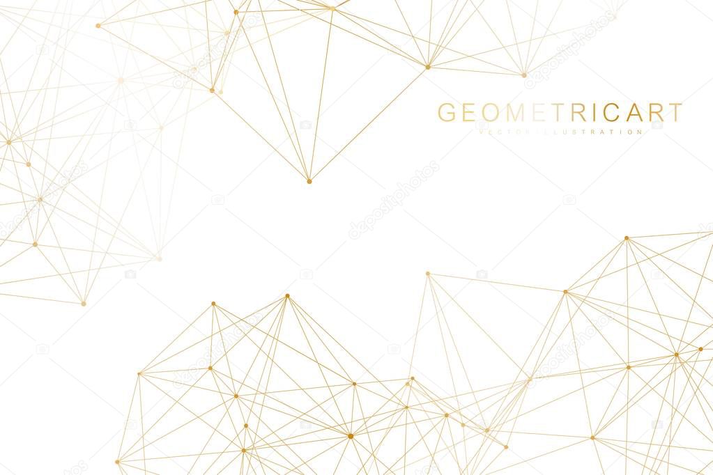 Geometric abstract background with connected line and dots. Scientific concept for your design. Global cryptocurrency blockchain business banner concept. Vector illustration.