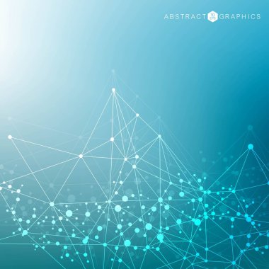 Yapı molekülü ve iletişim. DNA, atom, nöronlar. Tasarımınız için bilimsel bir kavram. Noktalarla birleştirilmiş çizgiler. Tıp, teknoloji, kimya, bilim geçmişi. Vektör illüstrasyonu.