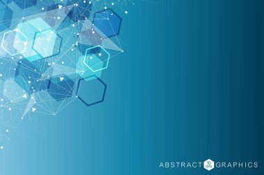 Bilimsel altıgen kalıbın modern fütüristik arka planı. Parçacık, tıbbi, teknoloji, kimya ve bilim için molekül yapısına sahip sanal soyut bir arka plan. Sosyal ağ vektörü