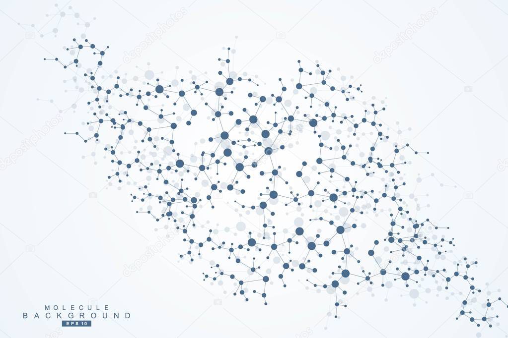 Structure molecule and communication. Dna, atom, neurons. Scientific concept for your design. Connected lines with dots. Medical, technology, chemistry, science background. Vector illustration.