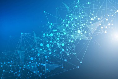 Yapı molekülü ve iletişim. DNA, atom, nöronlar. Tasarımınız için bilimsel bir kavram. Noktalarla birleştirilmiş çizgiler. Tıp, teknoloji, kimya, bilim geçmişi. Vektör illüstrasyonu.