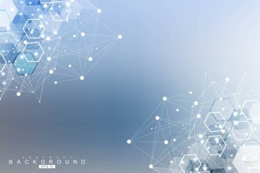 Altıgen soyut arkaplan. Büyük Veri Görselleştirme. Genel ağ bağlantısı. Tıp, teknoloji, bilim geçmişi. Vektör illüstrasyonu.