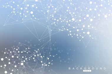 Yapı molekülü ve iletişim. DNA, atom, nöronlar. Tasarımınız için bilimsel bir kavram. Noktalarla birleştirilmiş çizgiler. Tıp, teknoloji, kimya, bilim geçmişi. Vektör illüstrasyonu.