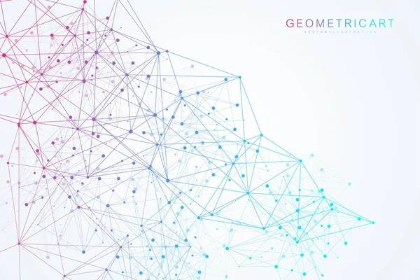 Fond abstrait géométrique avec ligne et points connectés. Structure molécule et communication. Visualisation Big Data. Médecine, technologie, science. Illustration vectorielle. — Image vectorielle